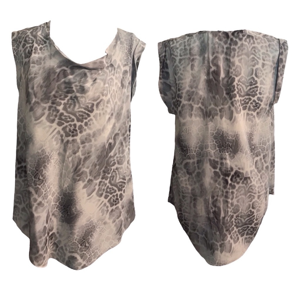 Rebecca Taylor Gray Animal Print Cowl Neck Sleeveless Blouse